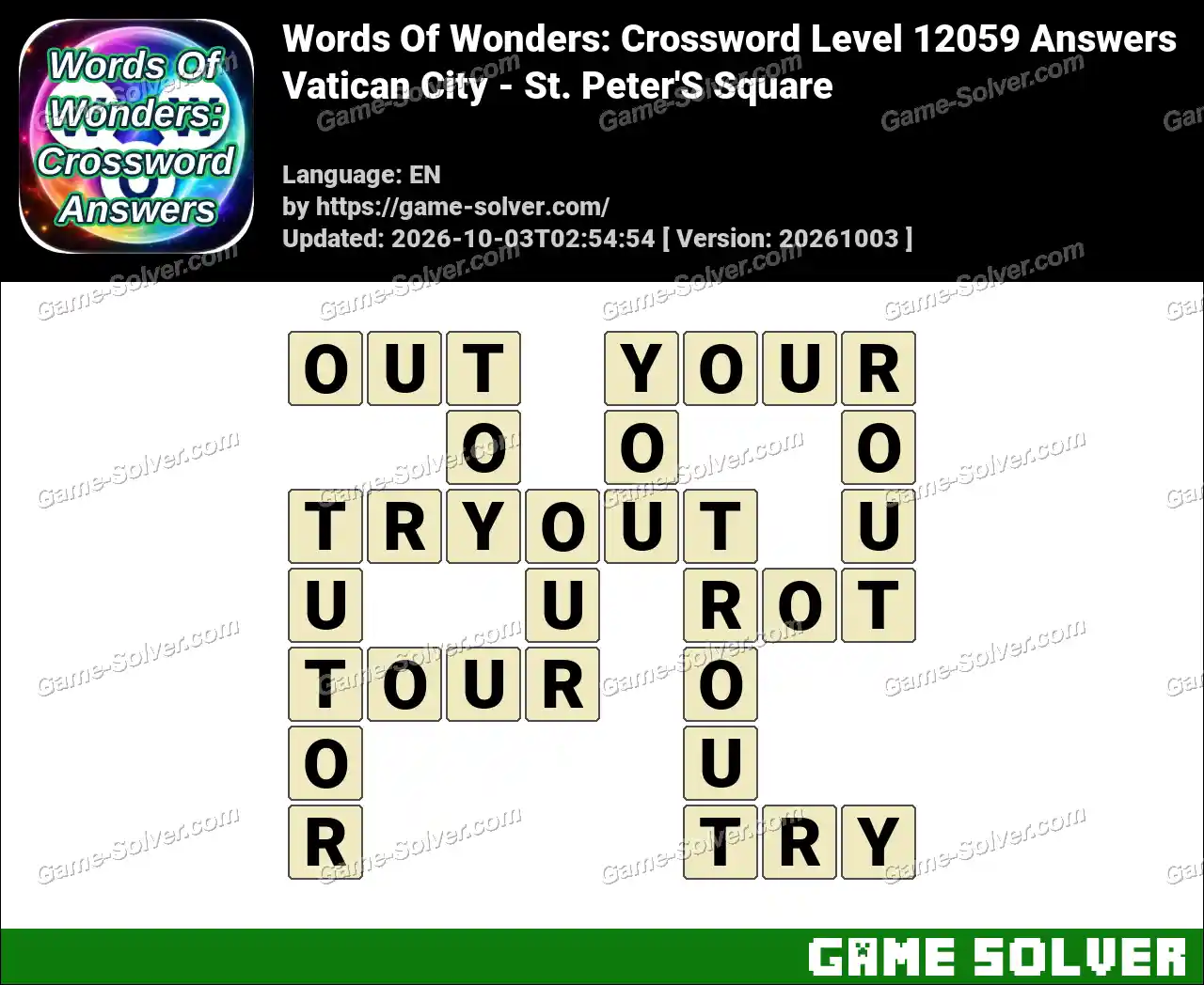 Words Of Wonders: Crossword Level 12059 Answers – Vatican City – St. Peter’S Square